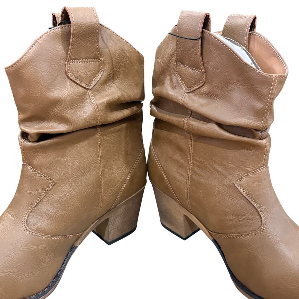 NWT Charles Albert Women’s Tan Cowboy Boots 100% Vegan Leather Modern Western 8M - Picture 7 of 8